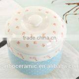 Chinese Style Home Ceramic Salt & Sugar Pot With Lid, Blue Flower Decal Printing thumbnail-3