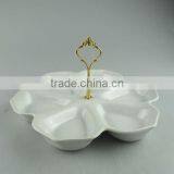 Flower Shape Ceramic Stand With Metal Handle for Candy/food/cake/daily Use thumbnail-1