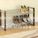 H1319 2-Tier Mesh Shoe Rack With Wood Side