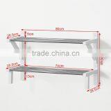 Wood Wall Mounted Shoe Rack, Bathroom Towel Shelf, Wall Display Shelf Unit With Two Stainless Steel Racks, White thumbnail-2