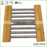 Expandable Bamboo Trivet Coaster with Metal/Homex_FSC/BSCI Factory