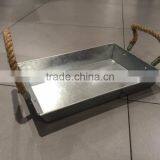 Rope Handle Antique Metal Serving Tray Rectangle Galvanized Serving Tray