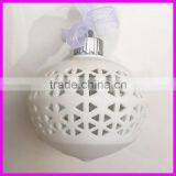 White Porcelain Hanging LED Ball With Hollow Design for Christmas Decoration thumbnail-1