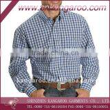 Men's 100%cotton woven blue plaid shirt
