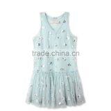 Printed Metallic Flowers Girl Tulle Party Dress Kids Frocks Neck Designs Childern Frock Model HSd5178 thumbnail-2