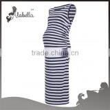 100% Cotton Stripe Custom Wholesale Western Fashionable Sexy Long Maternity Dress for Women thumbnail-3