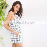 HAODUOYI Women White Plaid Print Lace Up Romper thumbnail-5