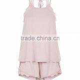 Custom Made Lace Trim Cami Women Pyjamas Round Neck Shell Pink Tie Back Lace Pyjamas Set Elasticated Shorts thumbnail-4