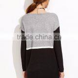 Color Block Drop Shoulder Pockets Sweater Dress Long Sleeve Boat Neck Casual Cotton Blend Sweater thumbnail-5