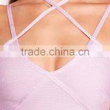High Quality Cross Strap Detail Bandage Bodycon Dress Lilac Midi Dress With Double Straps Stretch Party Sexy Evening thumbnail-5