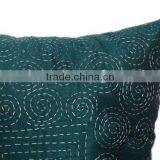 Kantha Decorative Euro Sham, Teal Kantha Euro Sham, Kantha Sham Cover, Rajasthani Jaipur Kantha Pillow, Kantha Floor Pillow thumbnail-4