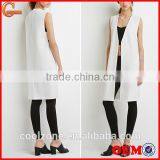 Collarless V-neck Longline Women Vest Woven Vests With Pockets