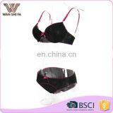 Black Breathable Nylon Wholesale High Quality Lovely Girl Bra Panty Set thumbnail-2