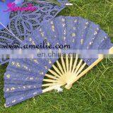 Navy Blue Wedding Lace Hand Fan-Wholesaler Amelie thumbnail-1