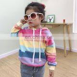Children's Clothing Girls 2020 Autumn New Products Korean Version of the Color Striped Loose Casual Hooded Sweater Rainbow thumbnail-1