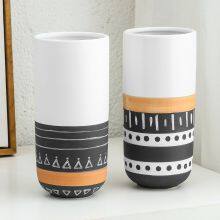 Black And White Stripe Fashion Colored Drawing Ceramic Flower Vase For Restaurant Dining Table thumbnail-1