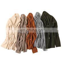 Women Solid Color V Neck Cashmere Cardiagn Sweater With Button thumbnail-1