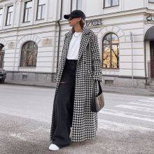 New Fashion White and Black Long Houndstooth Coat Women's Trench Coat Winter Clothes Long Coats for Women thumbnail-4