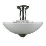 3 semi flushmount ceiling light(Lampara de techo) in chrome finish with white glass shade