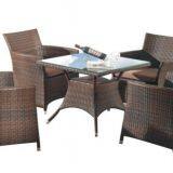 PE Rattan Wicker Dining Table And Chair Powder Coating Aluminum Frame Tempered Glass