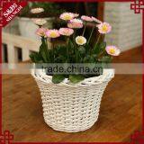 S&D Rattan Small White Round Plastic Flower Pots Light Ceramic Flower Pot Yard Decoration thumbnail-4