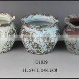 Green Glazed Stoneware Flower Pot thumbnail-2