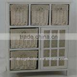 WICKER STORAGE CABINET W/1 WOODEN DOOR & 5 WILLOW STORAGES thumbnail-1