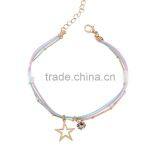 Gold Cross Star Zircon Charms Bracelet Layered Colorful Silk Cord Gold Chain Bracelet thumbnail-6