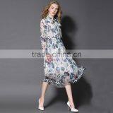 Maxnegio Elegant Maxi Long Sleeve Office Chiffon Pleated Maxi Dress thumbnail-3