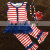 2015 New Baby Girls Ruffle Capri Dress Set July 4th Outfits With Matching Necklace and Bow thumbnail-1