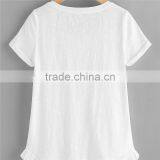 Plain White and Grey Pure Cotton Roll Cuff Ruffle Trim Slub T-shirt thumbnail-3