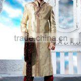 Gold Pure Banarasi Silk Anghrakha Style Sherwanis thumbnail-1