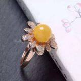 Neffly Jewelry Natural Beeswax Yellow Chanterelles 9 mm Inlaid Flower Ring, S925 Silver Plated With Gold Inlaid Rose Diamond Accessories. thumbnail-2