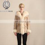 Stylish Sheep Fur & Skin Jacket Real Animal Fur Coat With Cap Leather Jacket For Women thumbnail-1