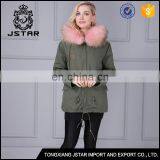 Women Hooded Pink Real Fox Fur Parka With Army Green Shell Material thumbnail-4