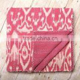 Pink Ikat Kantha Quilt Handmade Bedding GUDARI Handstiched Patch Work Vintage Kantha Quilt
