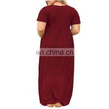 Custom Women's Clothing Brand Spring and Summer Solid Color Round Neck Dress Foreign Trade Long Skirt Plus Size Women's Clothing thumbnail-2