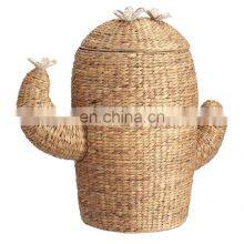 European Style Natural Water Hyacinth Cactus Hamper Laundry Storage Basket With Lid Best Price Vietnam Supplier thumbnail-1