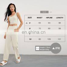 Elastic Waistline Wide Leg Sweatpants For Women Wholesales Sports Fitness Casual Pants With Side Pockets thumbnail-5