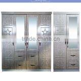 Armoire 4 Doors Black Color Middle Double Mirror Pvc Coated Armoire thumbnail-2