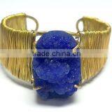 Coloured Blue Oval Prong Druzy 925 Vermeil Silver Bracelet, Designer Druzy Bracelet, 925 Sterling Silver Designer Jewelry thumbnail-1