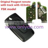 Original Peugeot 3 Button Flip Remote Key with 433mhz with trunk button battery on PCB with FSK model