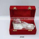 Silver Plated Two Compartment Duck Bowl Made in Brass With in a Red Velvet Box thumbnail-1