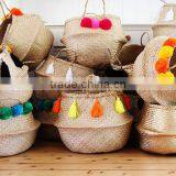 Pompom and Tassel Belly Seagrass Basket