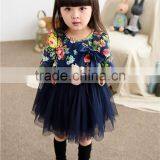 2015 New Autumn Girls Clothes Long Sleeve Flower Print Girl Dress For Party Wedding Children Kids Girl Floral Dress For School thumbnail-4