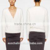 Personalized Lady Ivory V Neck Ribbed Hem100% Angora Sweater thumbnail-6