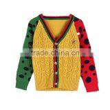 High Quality Contrast Color Cable Knit Boy's V-neck Cardigan Sweater thumbnail-1