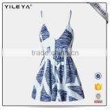 Fashion Design Pinstripe Spaghetti Strap V Neck Jumpsuit Button Front Tie Waist Short Romper thumbnail-3