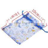 Organza Jewelry Bags Drawstring Rectangle Deep Blue Christmas Tree Snowflake Pattern 14cm X10cm thumbnail-2