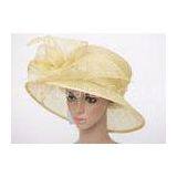 12cm Brim Light Yellow Women Church Hats , Sinamay Fascinators With Feather For Party thumbnail-1